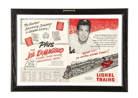 1950 Joe DiMaggio Lionel Trains “Double-Glass” Framed NBC Television Advertising Display 